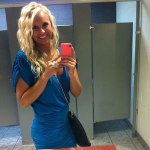 Teal low cut back dress